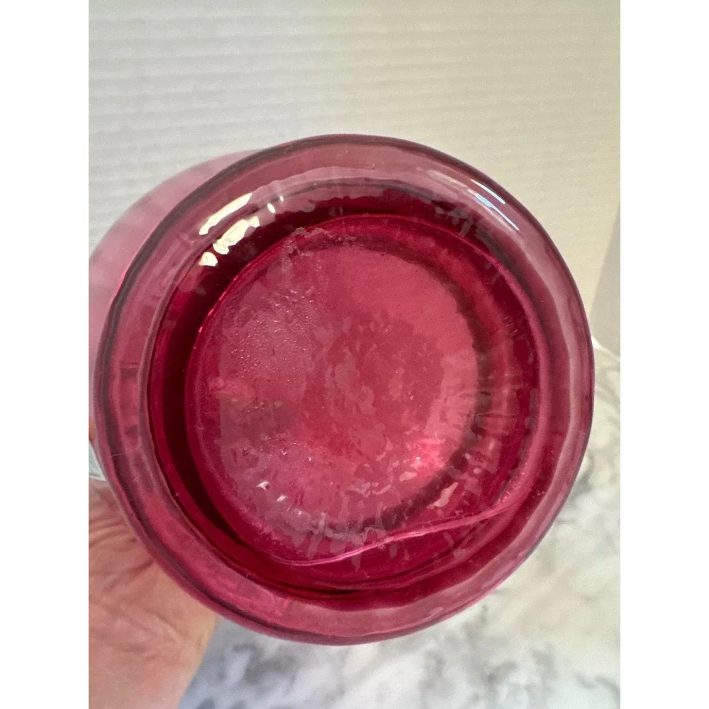 Pilgrim Glass Cranberry Pink Optic Ribbed Bulbous Vase Handblown West Virginia